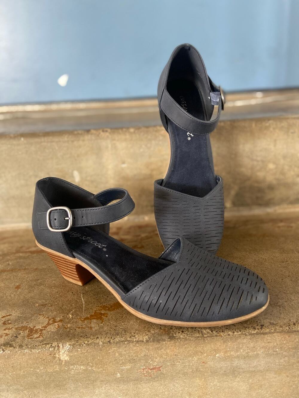 Easy Street Justina navy closed toe two piece sandals
